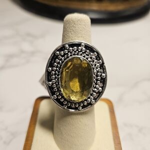 Lemon Quartz Gemstone And German Silver Ring Sz 6 Nwt